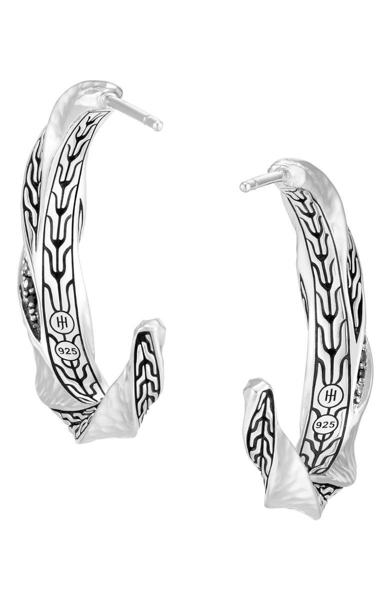 John Hardy Classic Chain Twisted Diamond Hoop Earrings, Alternate, color,