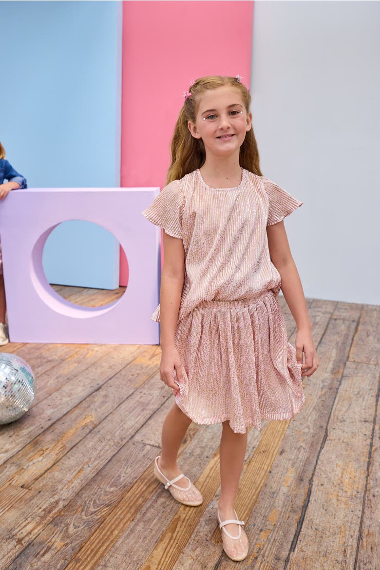 Kids' Metallic Crinkle Top, Alternate, color, Pink Crinkle Stars