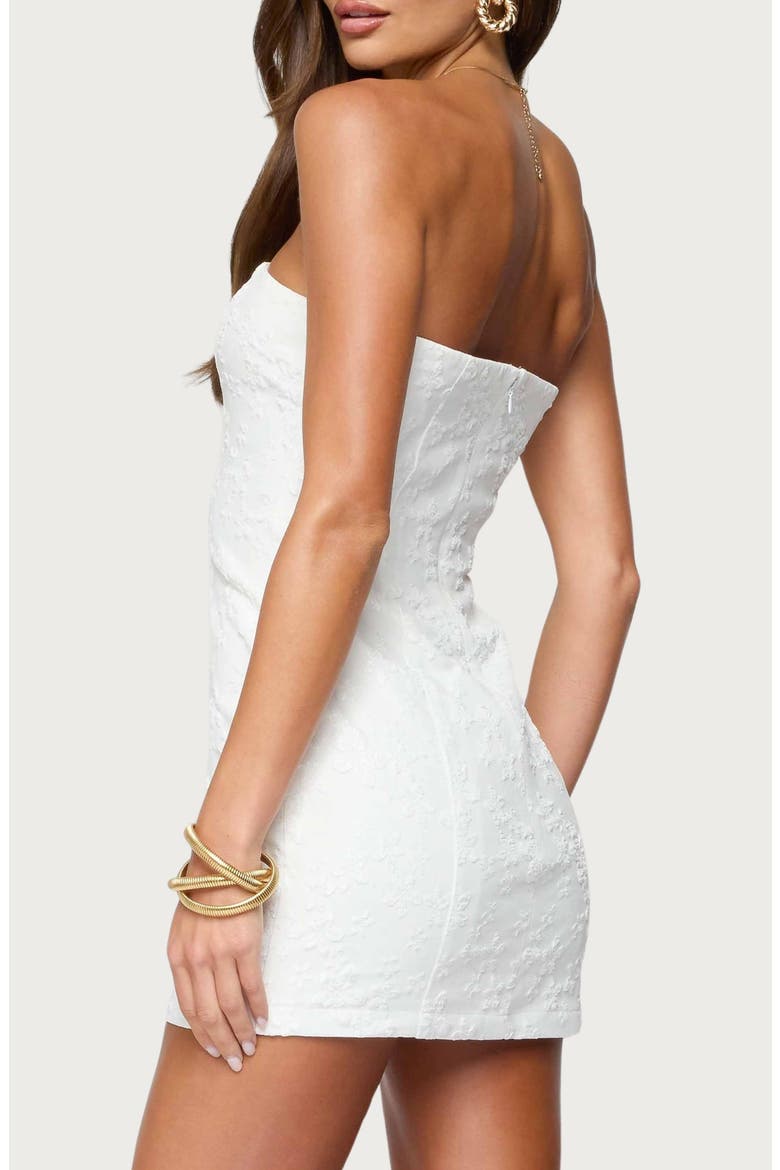 Textured Floral Strapless Minidress, Alternate, color, WHITE
