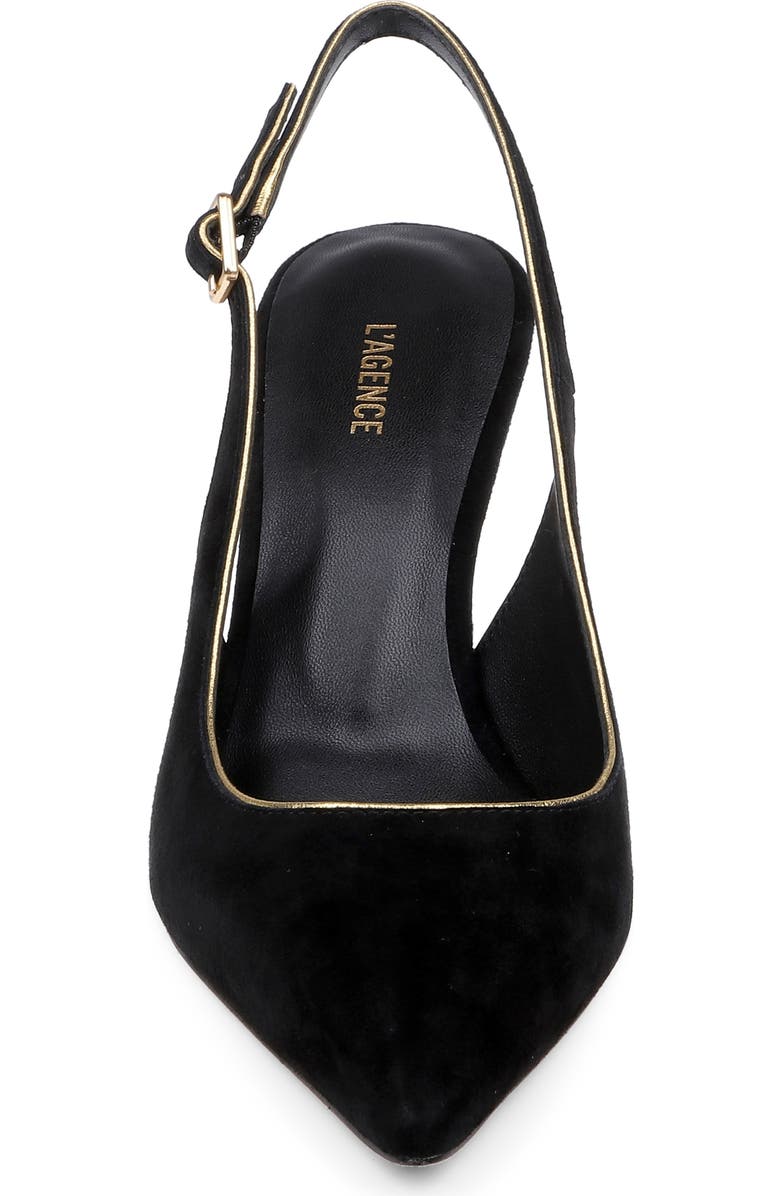 L'AGENCE Vichy II Leather Trimmed Pointed Toe Slingback Pump, Alternate, color, Black Suede