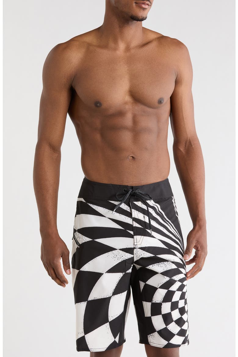 Spiral Check Board Shorts, Main, color, OFF WHITE