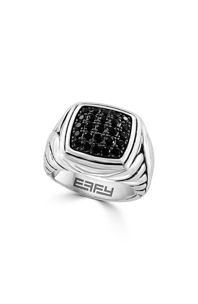 EFFY Men's Sterling Silver Pavé Black Spinel Signet Ring - Size 10, Main, color, 