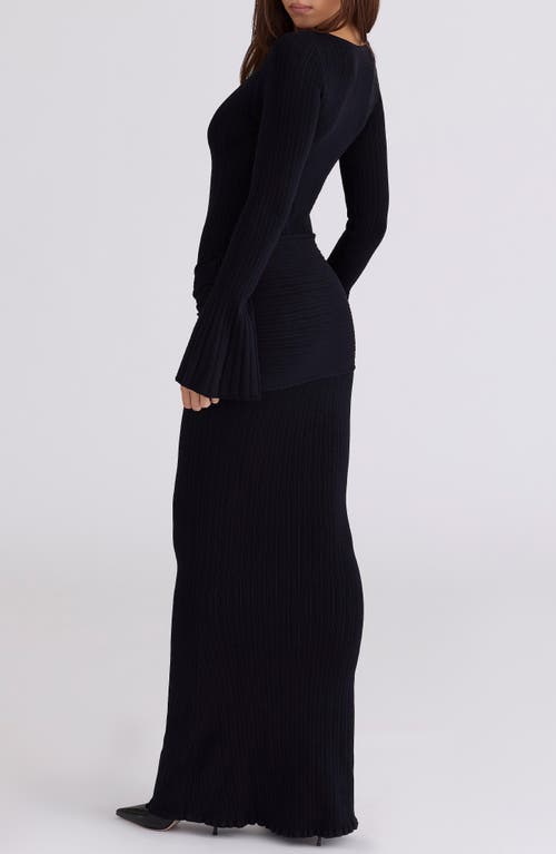 House Of Cb Mila Long Sleeve Rib Maxi Dress In Black