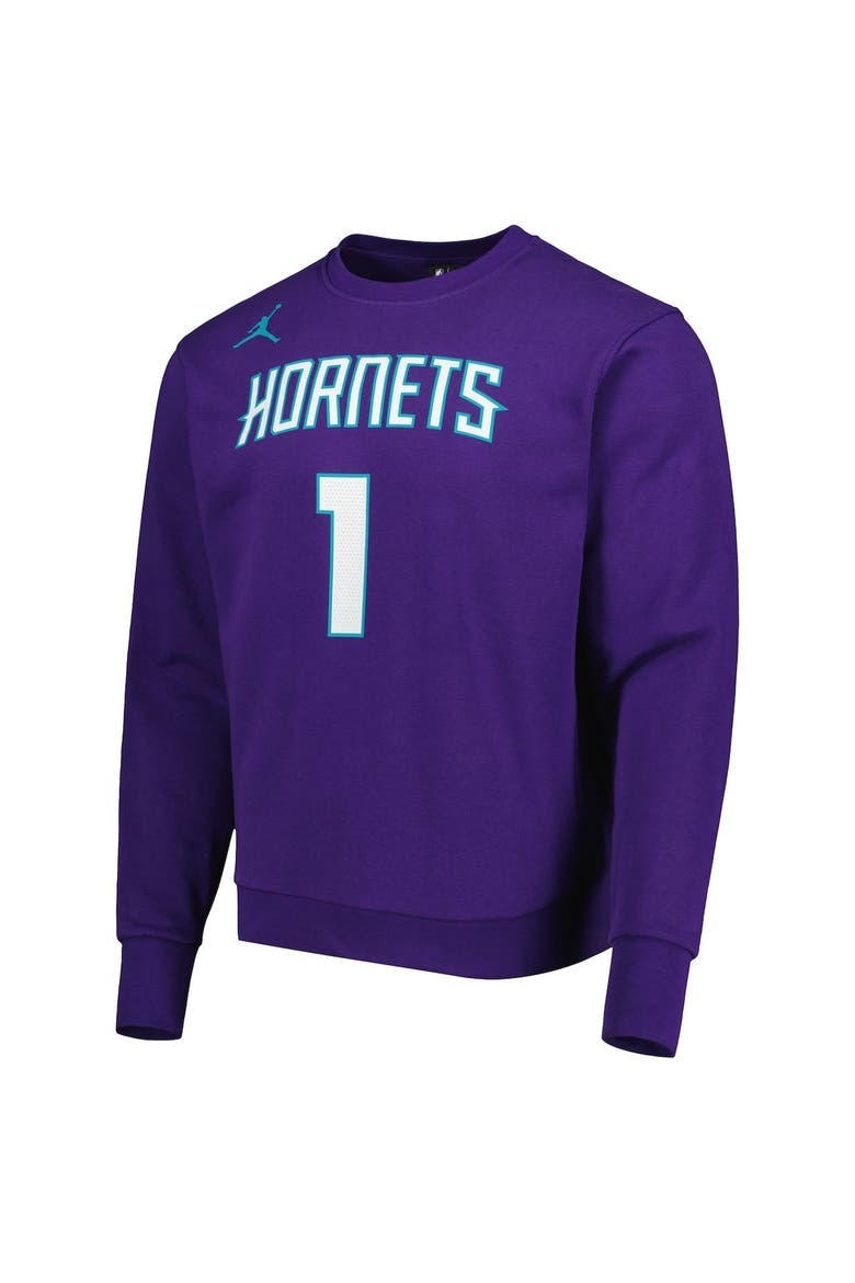 Men's Jordan Brand LaMelo Ball Purple Charlotte Hornets Statement Name & Number Pullover Sweatshirt, Alternate, color, Purple