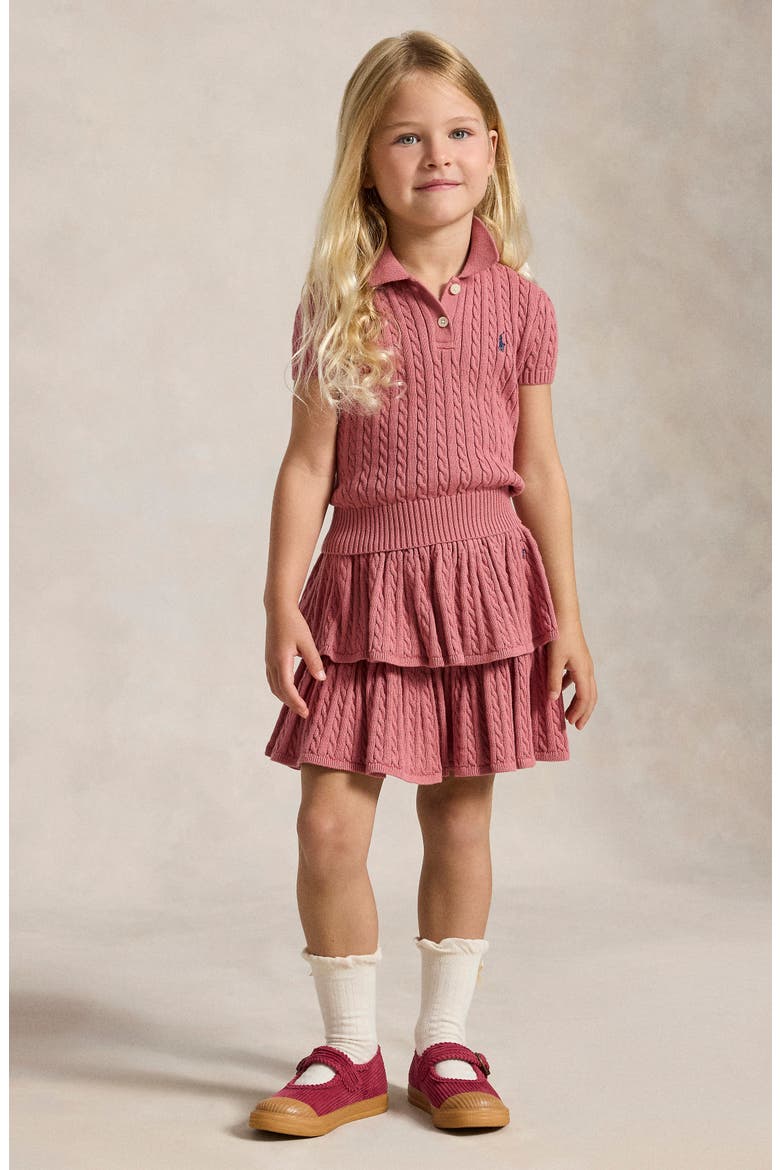 Kids' Tiered Cable Stitch Cotton Skirt, Alternate, color, PINK