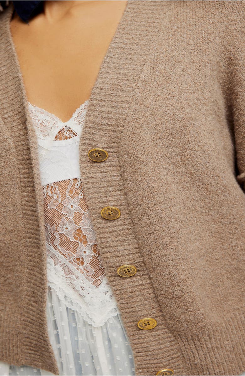 Free People Cool of the Night Cardigan, Alternate, color, Mocha Melange