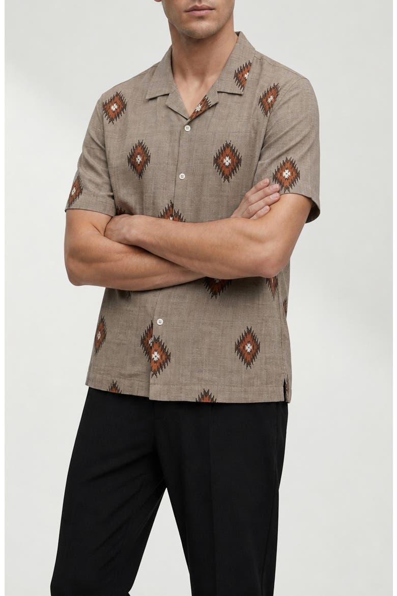 Homer Geometric Print Short Sleeve Shirt, Alternate, color, TAUPE