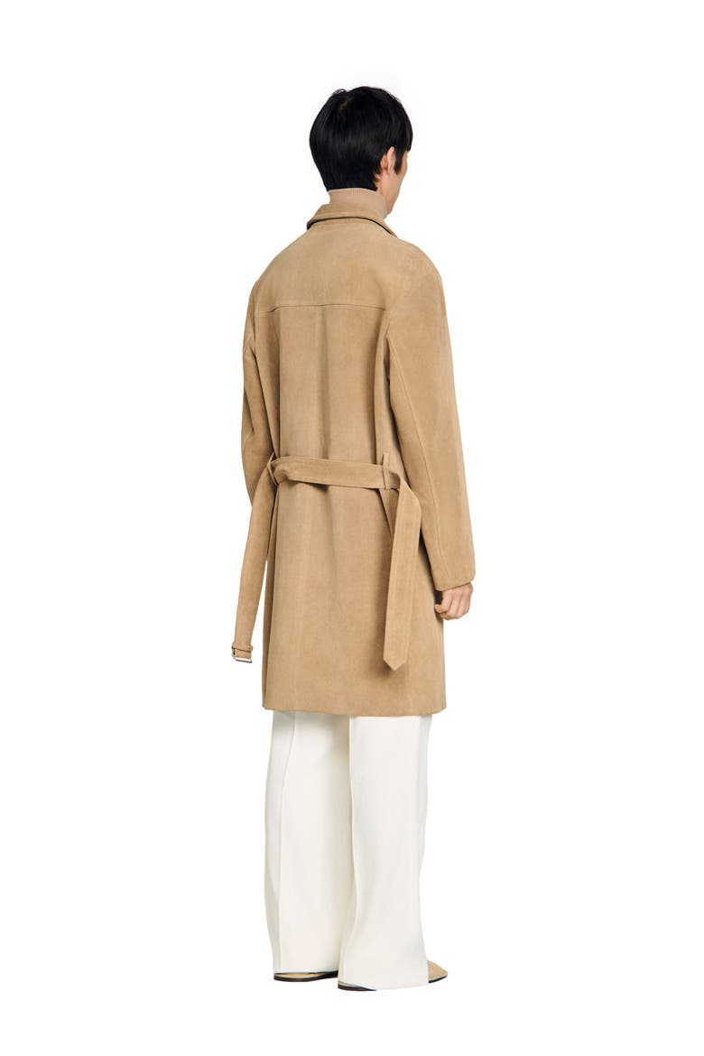 Long belted leather coat, Alternate, color, Cappucino