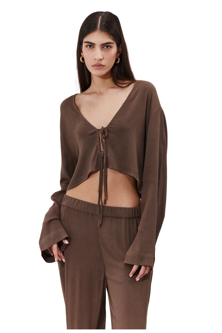 Solena Crêpe Crop Top Cover-Up, Main, color, Khaki