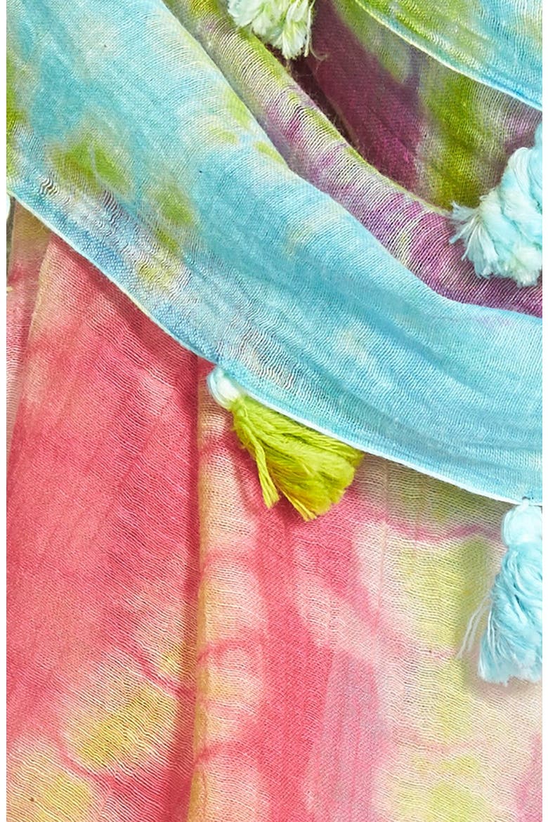 Tie Dye Silk & Cotton Scarf, Alternate, color, GREEN/ PINK