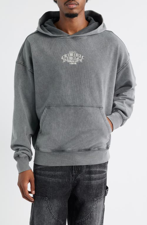 CRIMINAL DAMAGE Logo Mania Oversize Cotton Fleece Hoodie in Washed Grey 