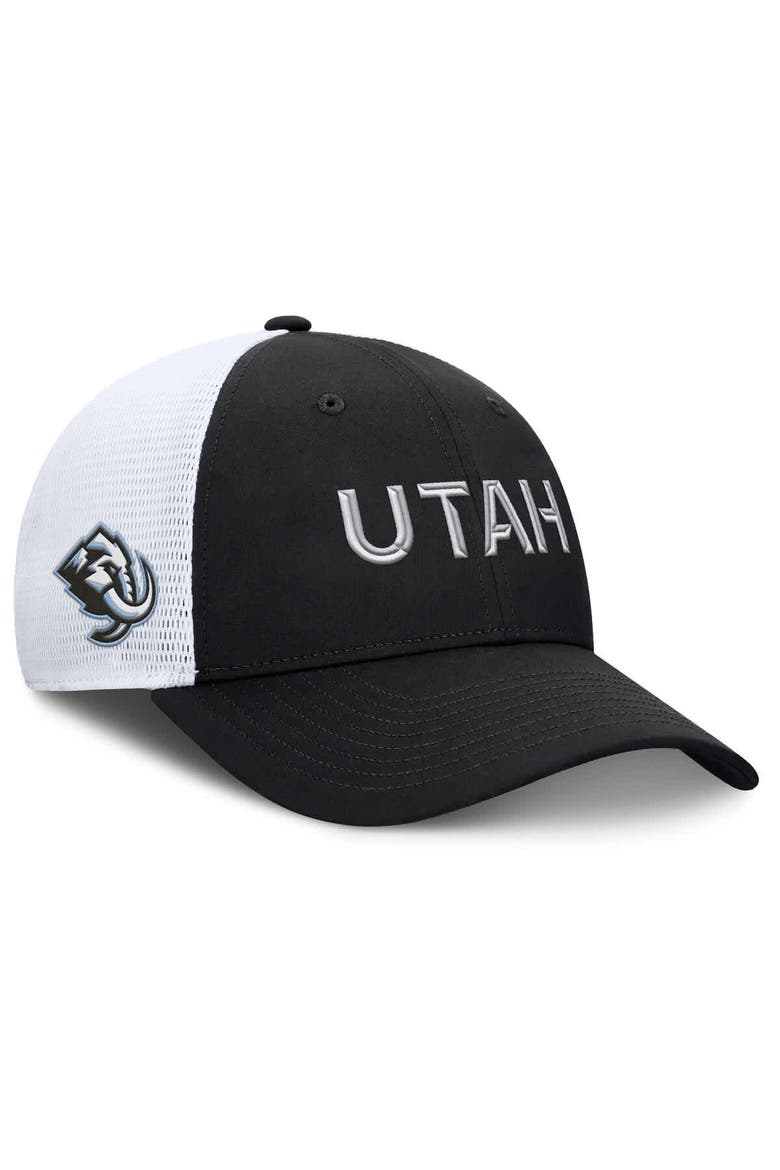 Men's Fanatics Black/White Utah Mammoth Authentic Pro Rink Lockup Adjustable Trucker Hat, Alternate, color, Black