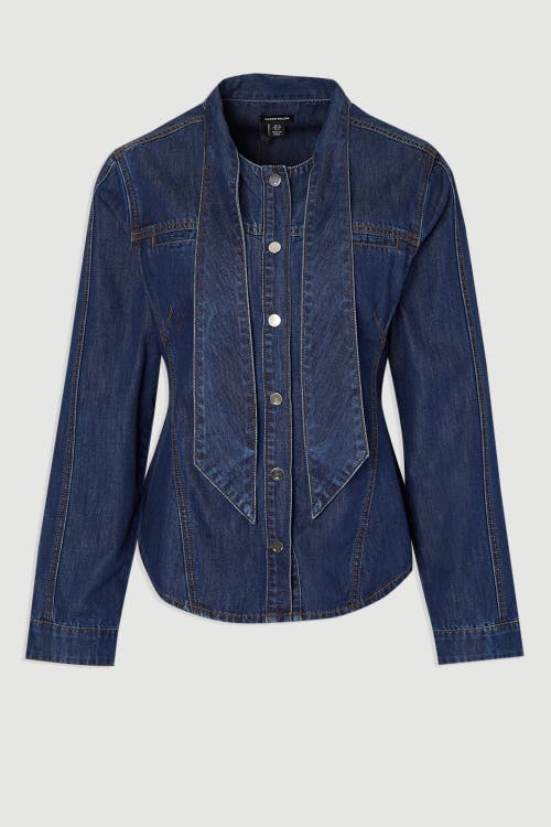 Karen Millen Denim Pussybow Blouse In Blue