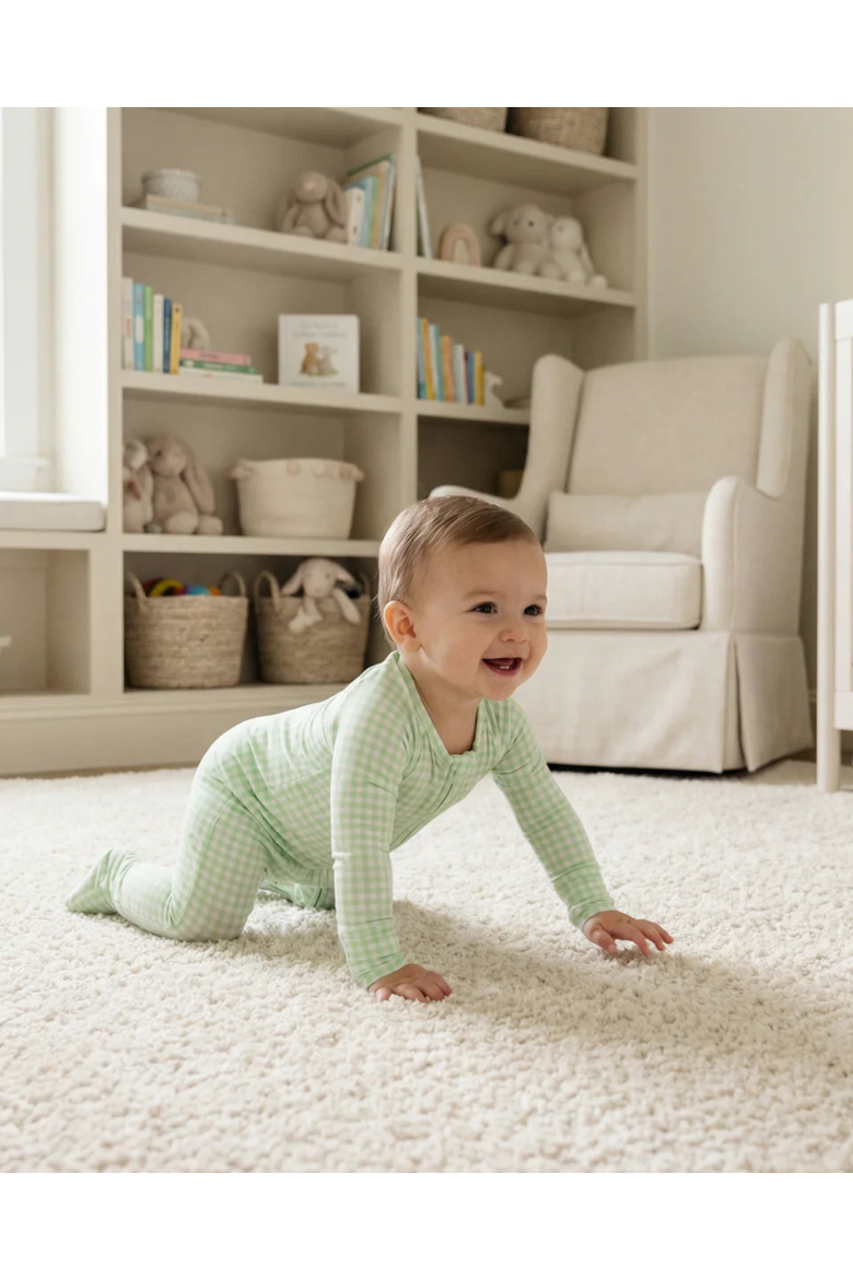 Long Sleeve and Pants Sleeper, Alternate, color, Pistachio Gingham
