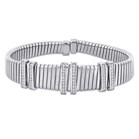 Cubic Zirconia Omega Wide Bangle Bracelet Two-Tone