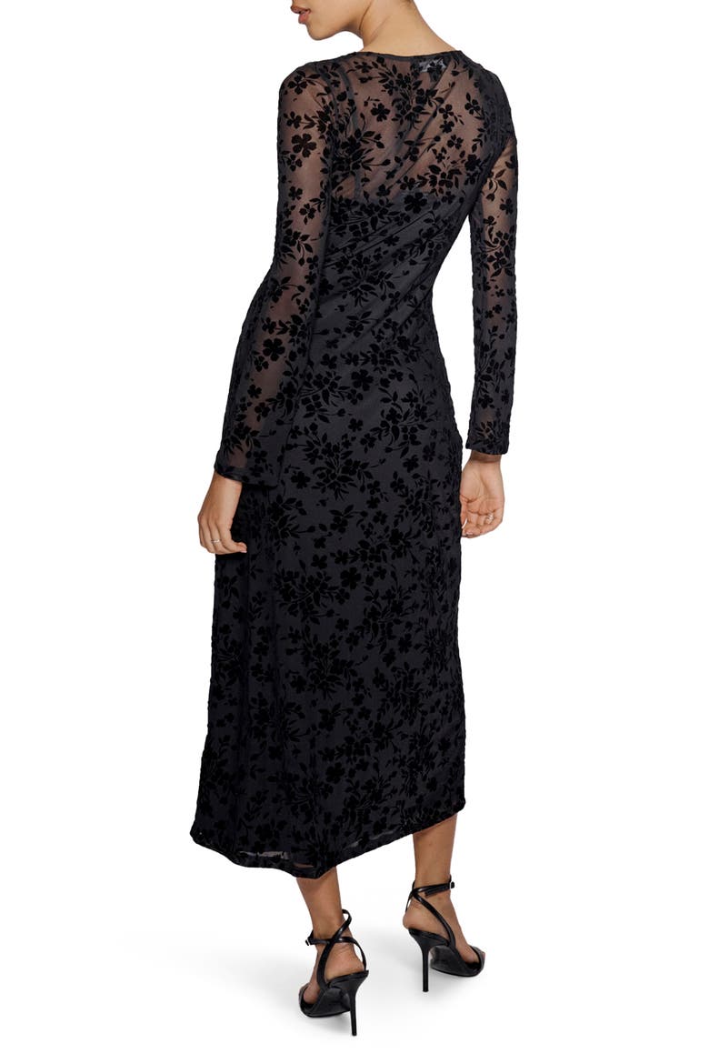 Clarissa Floral Devoré Long Sleeve Midi Dress, Alternate, color, BLACK