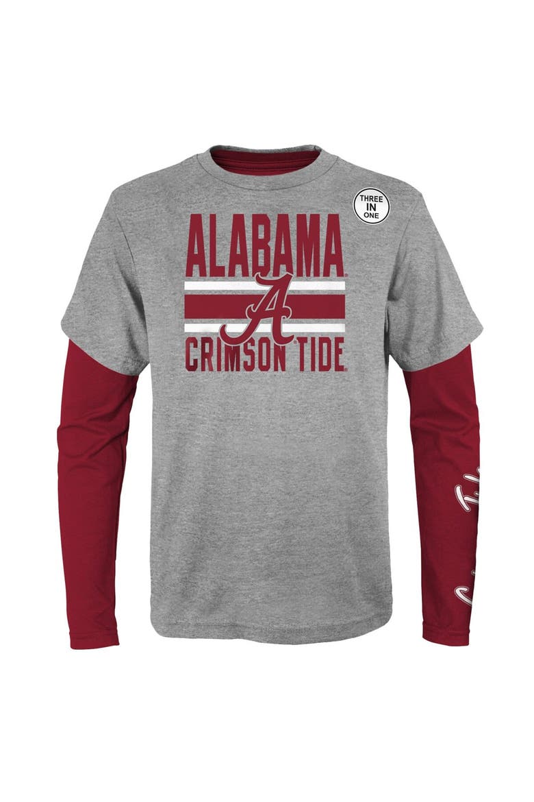 Preschool Crimson/Heather Gray Alabama Crimson Tide Fan Wave Short & Long Sleeve T-Shirt Combo Pack, Alternate, color, Crimson