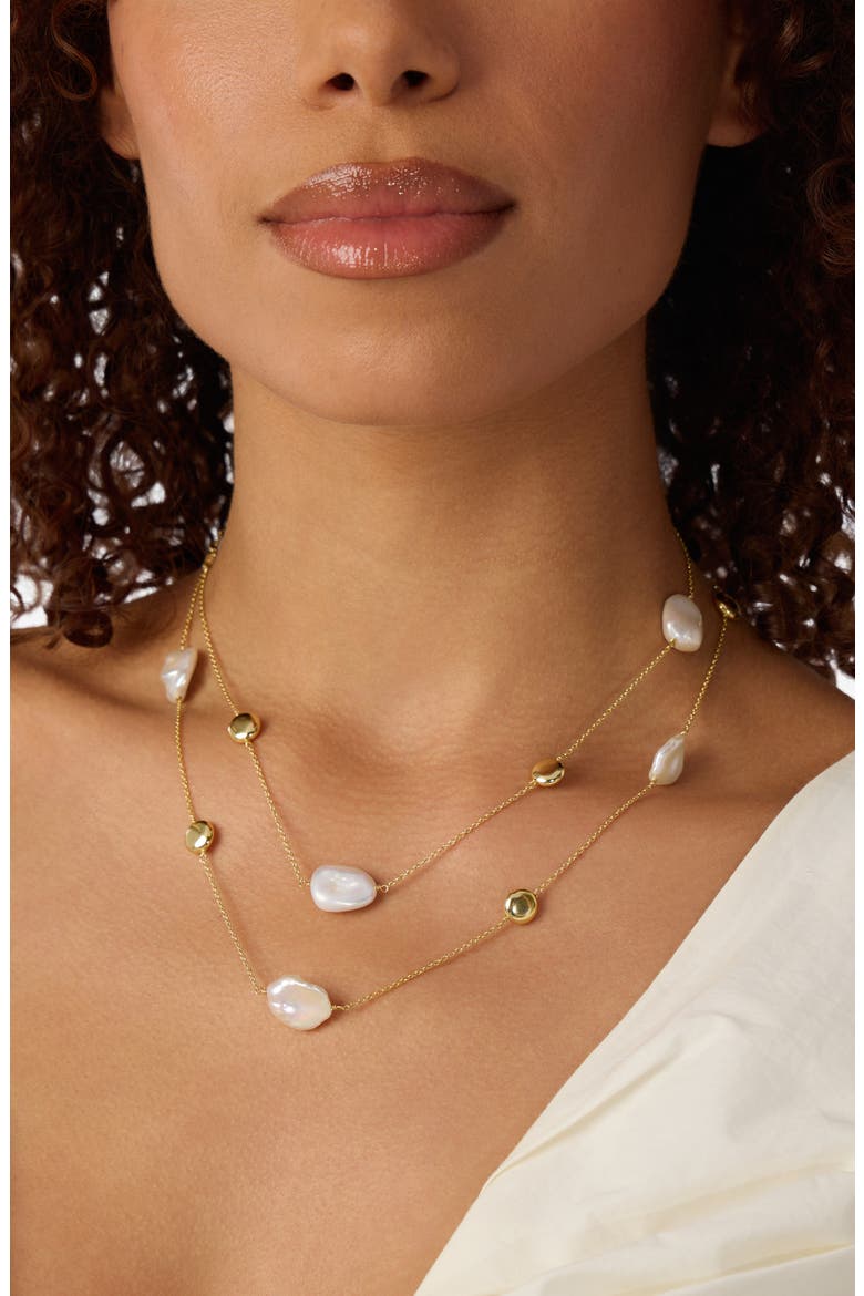 Freshwater Pearl Long Station Necklace, Alternate, color, GOLD