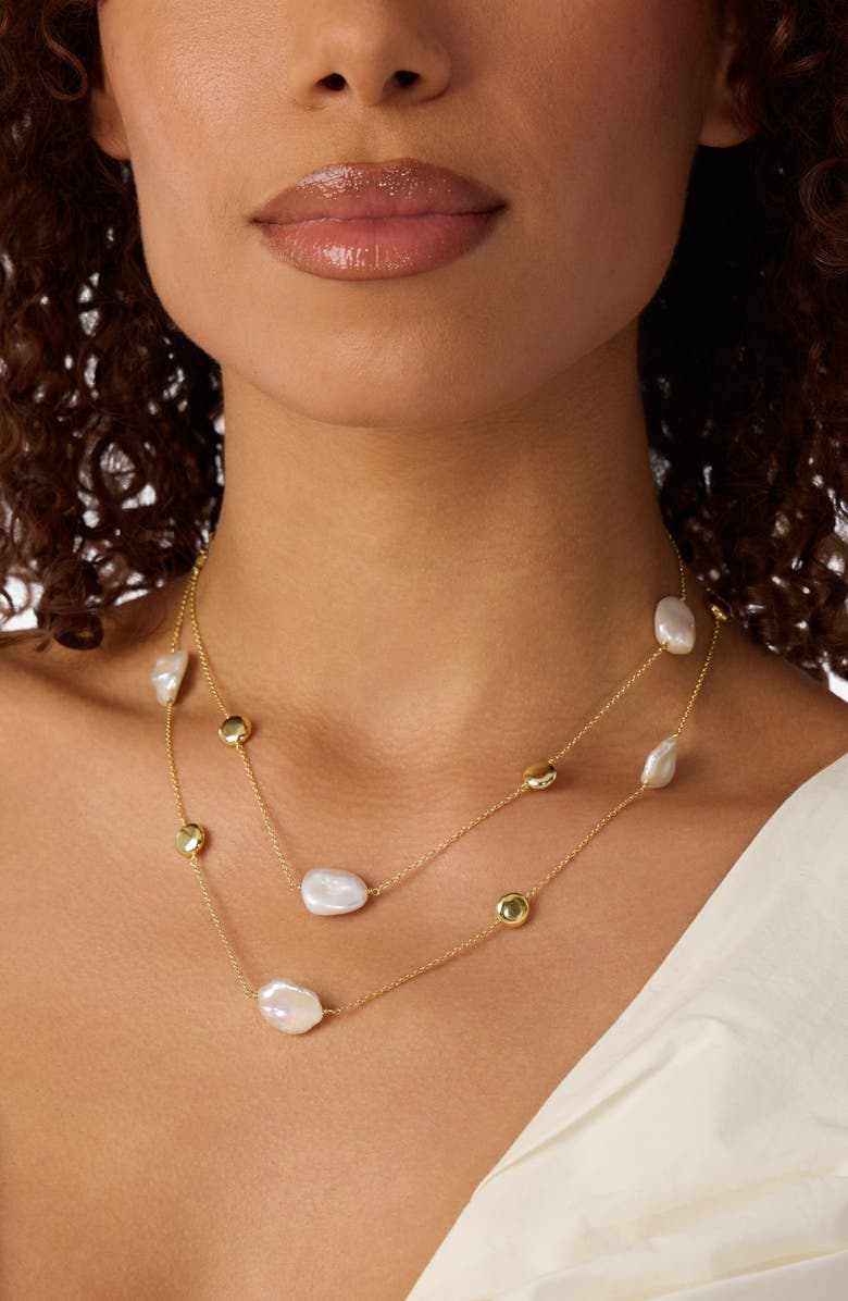 ATHRA LUXE Freshwater Pearl Long Station Necklace, Alternate, color, Gold
