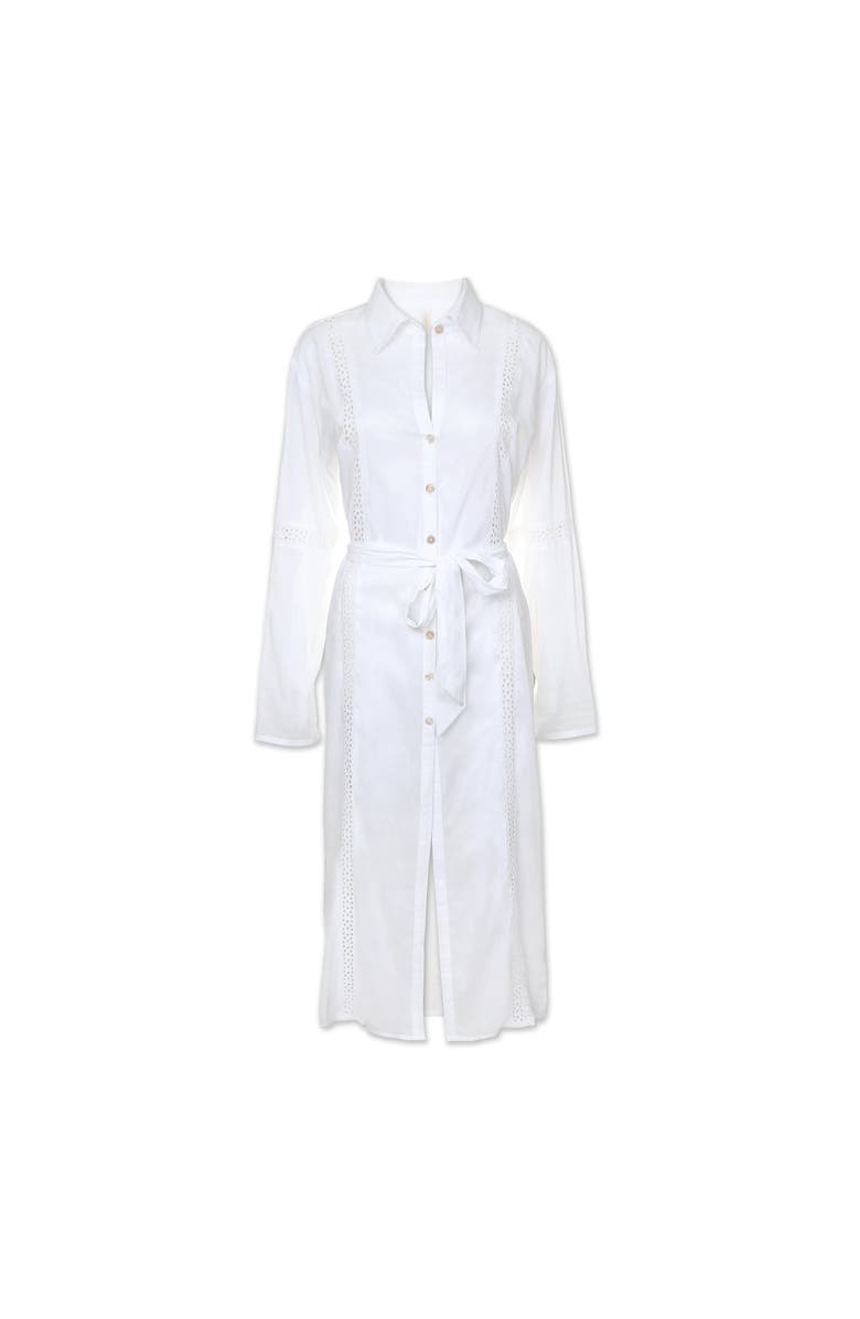 HELEN JON Eyelet Trim Long Shirt Dress, Alternate, color, White
