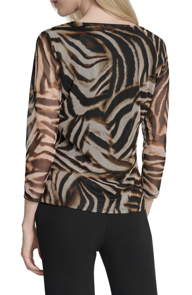 DKNY Surplice Mesh Top, Alternate, color, Blurred Zebra