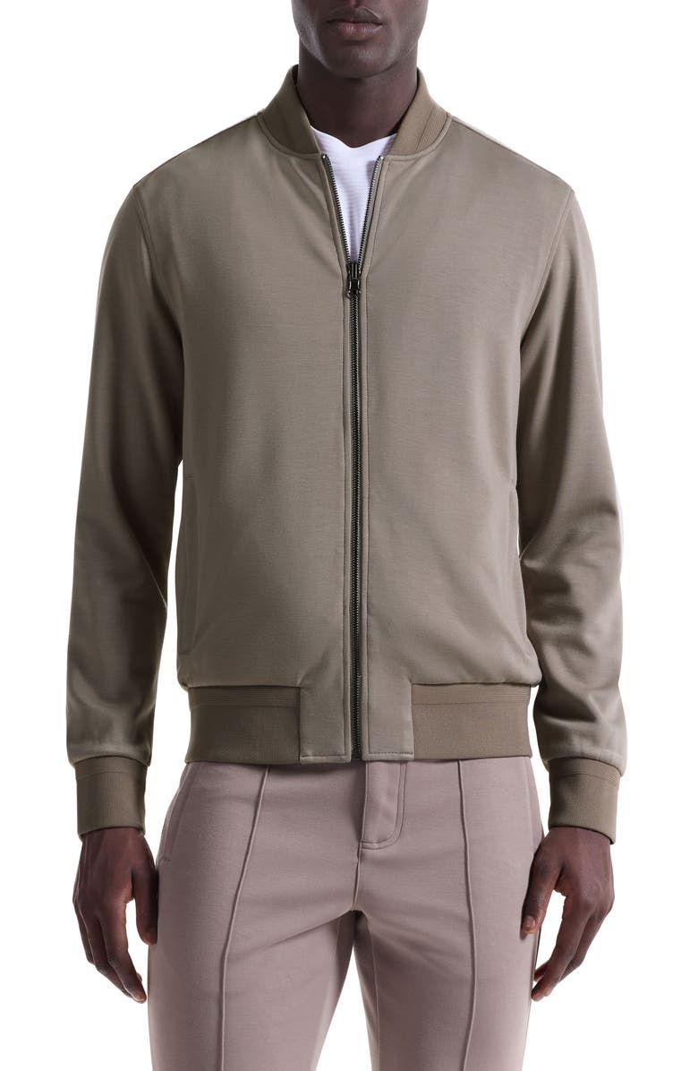 Bugatchi Soft Touch Knit Reversible Bomber Jacket, Main, color, Walnut