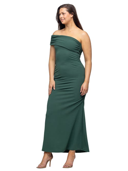 24seven Comfort Apparel Formal One Shoulder Rouched Mermaid Maxi Dress In Green