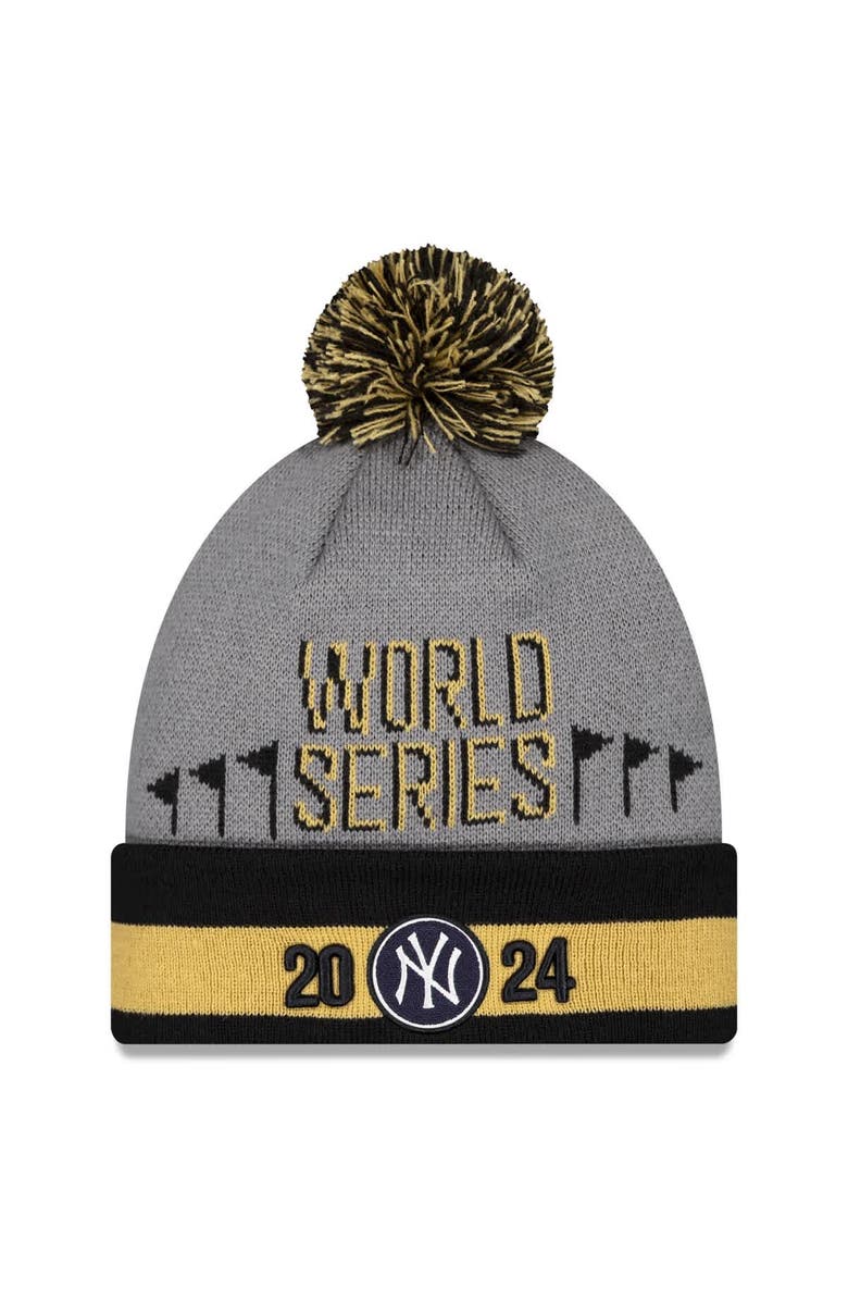 New Era Men's New Era Gray New York Yankees 2024 American League Champions Locker Room Cuffed Knit Hat with Pom, Main, color, 