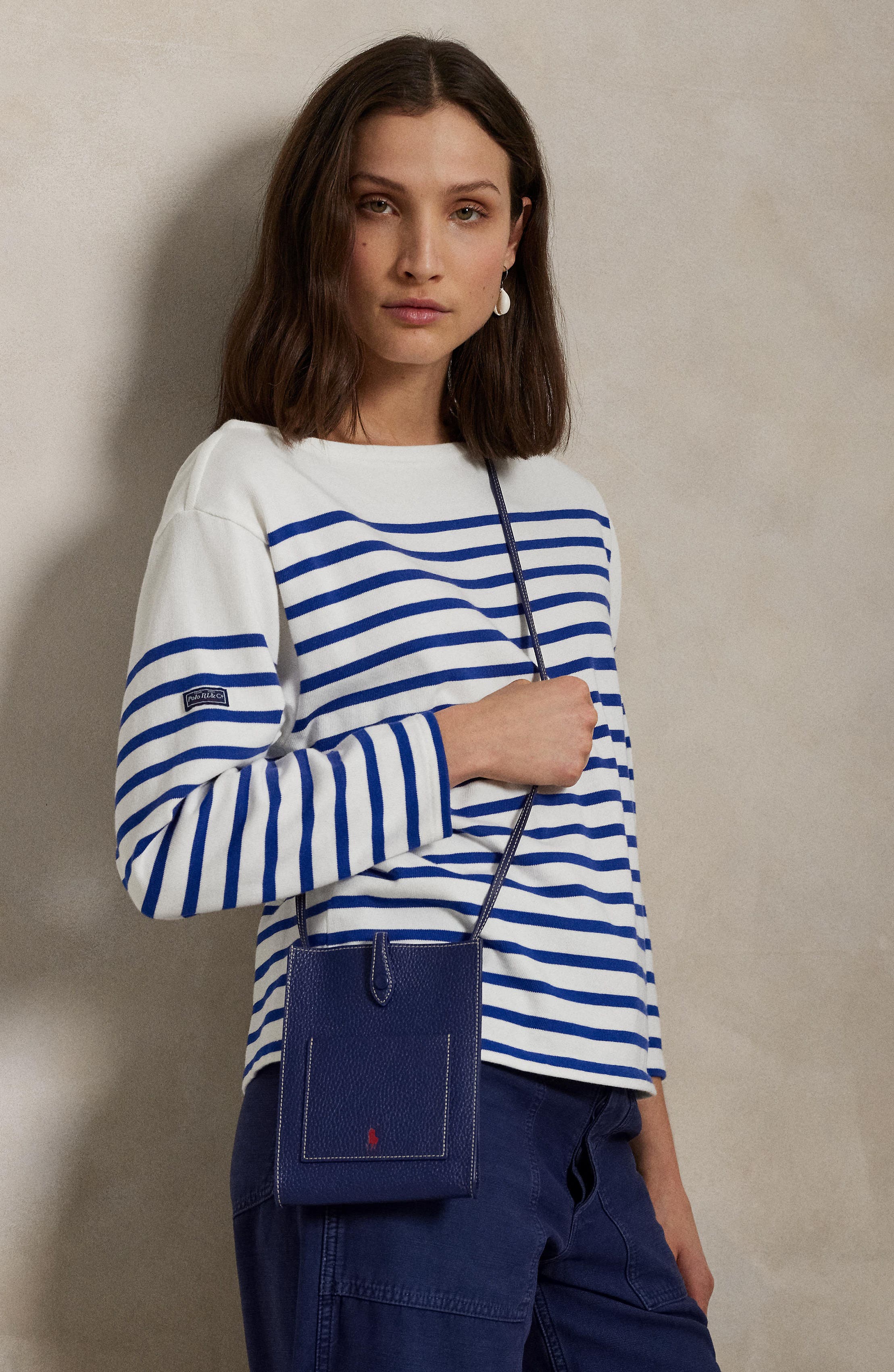 Polo Ralph Lauren Polo Play Pebble Leather Phone Crossbody Bag, Alternate, color, Ink