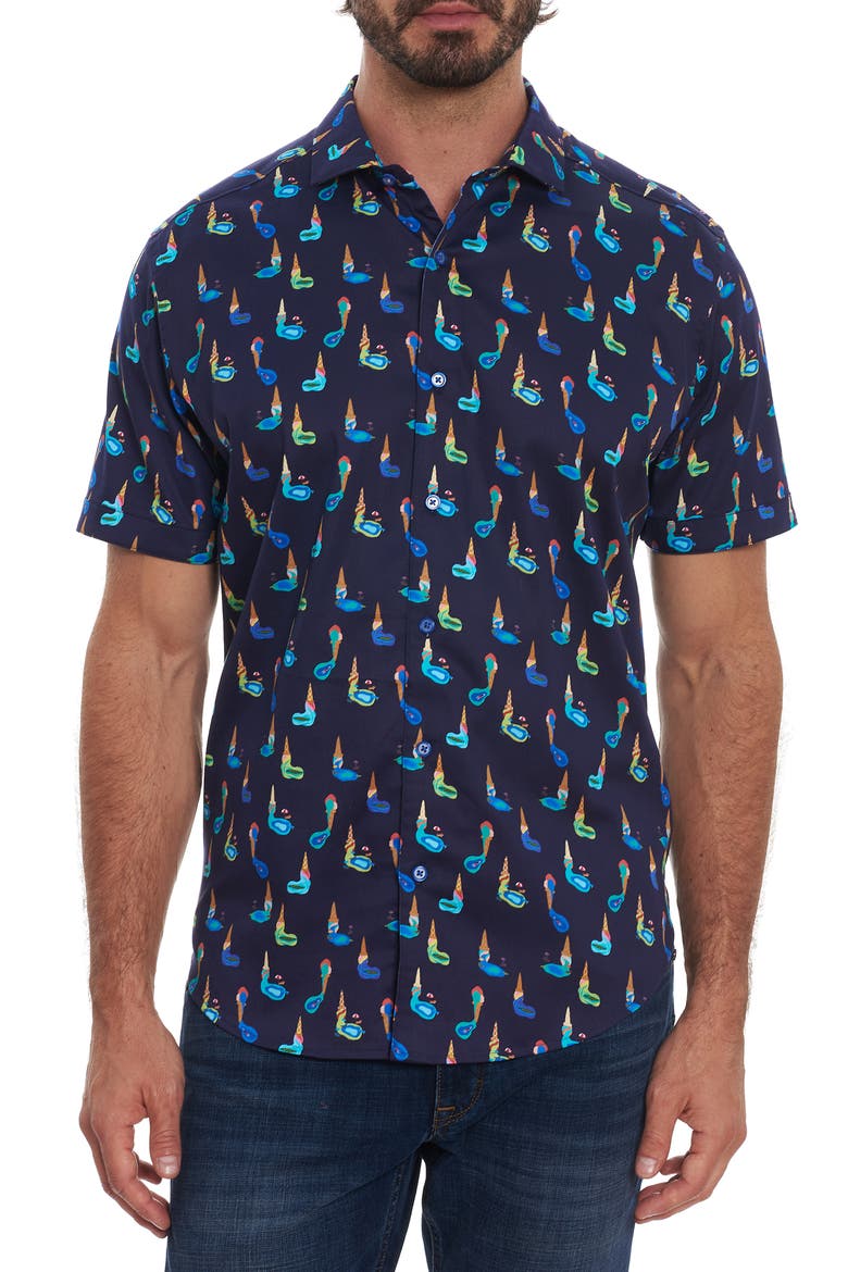 Ice Cream Shop Classic Fit Short Sleeve Button-Up Shirt, Main, color, NAVY