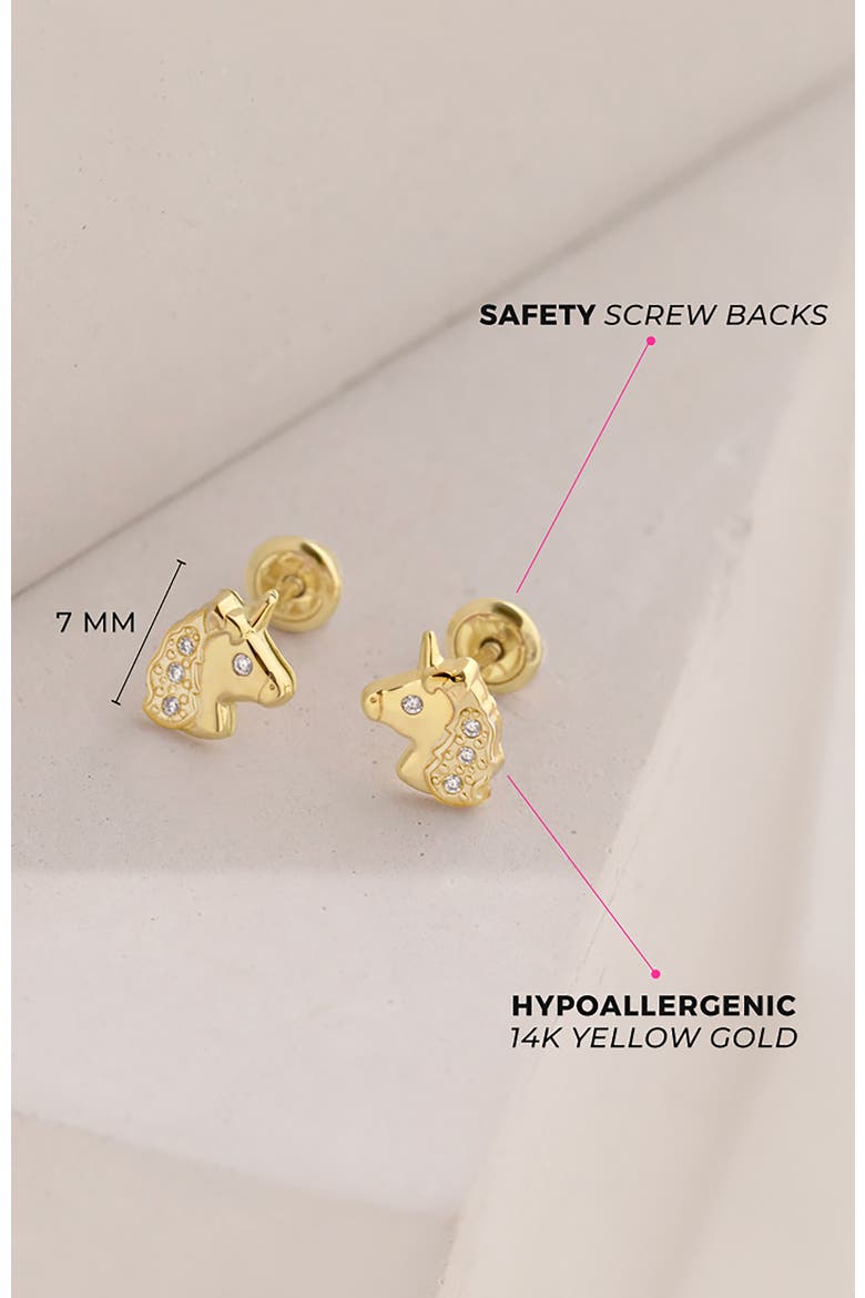 14k Glimmering Clear Cubic Zirconia Unicorn Earrings, Alternate, color, Gold