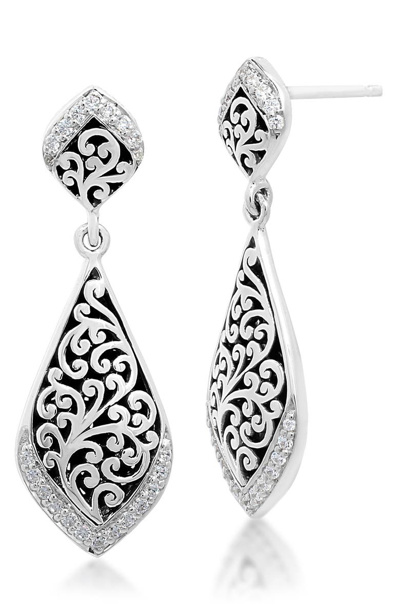 Lois Hill Sterling Silver Diamond Outlined Medium Scroll Drop Earrings - 0.332 ctw, Main, color,