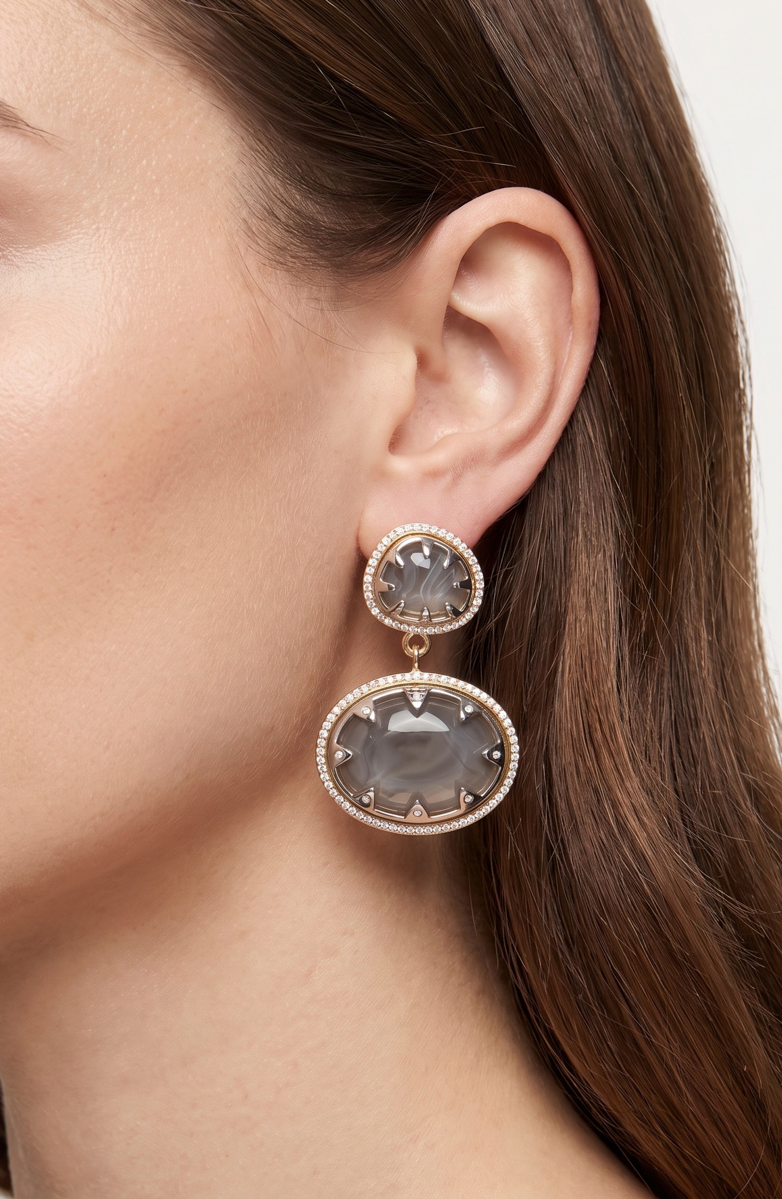 Pav Cabochon Drop Earrings