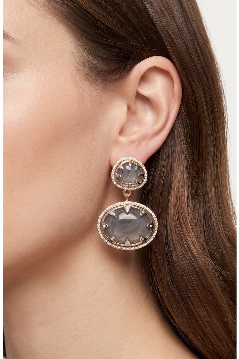 Pav Cabochon Drop Earrings, Main, color, GREY/ GOLD