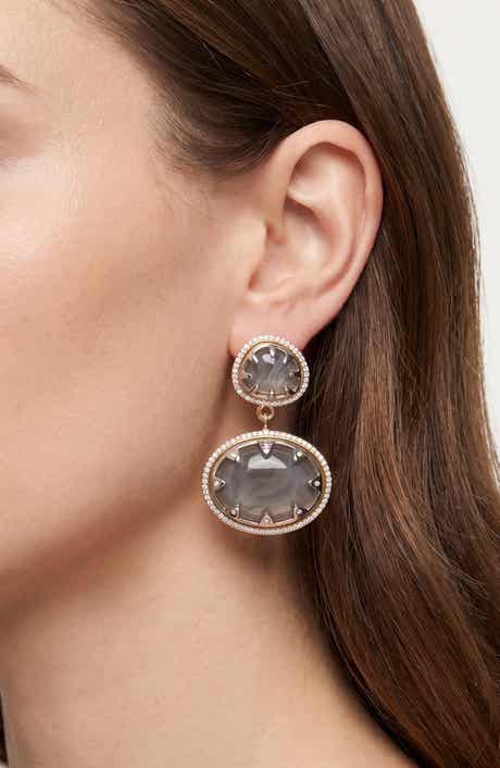 Pav Cabochon Drop Earrings