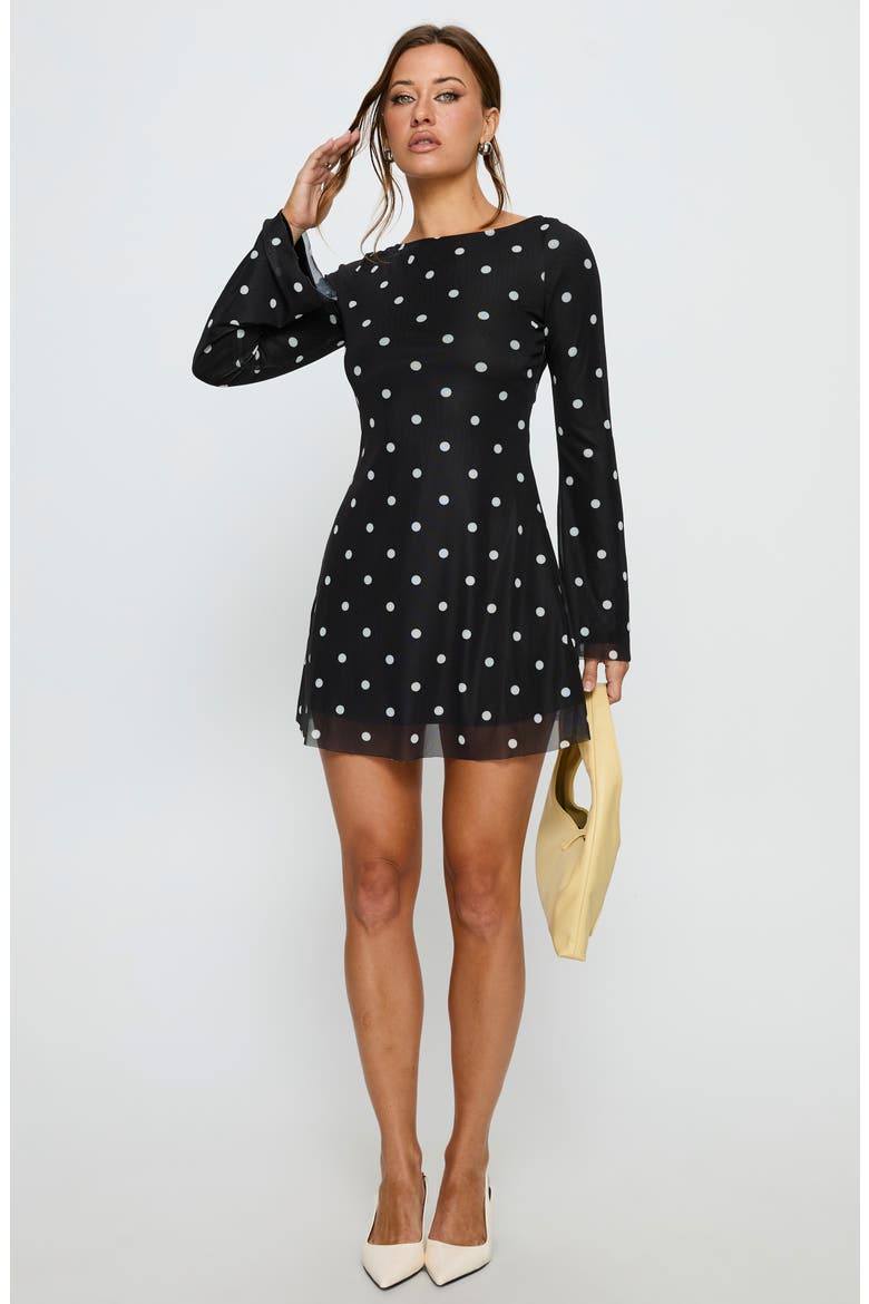 Lukea Polka Dot Long Sleeve Mesh Minidress, Alternate, color, BLACK POLKA DOT