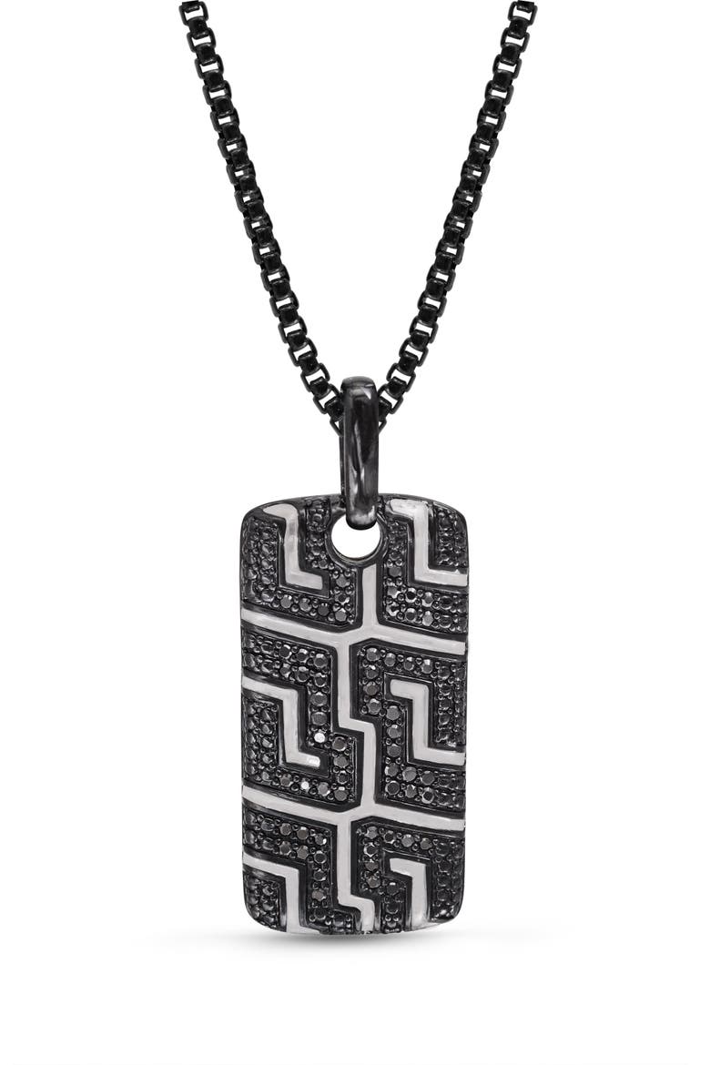 Pro Rider Tire Tread Silver & Black Diamond Tag Necklace, Main, color, Dark Grey