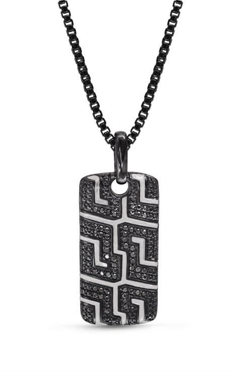 Pro Rider Tire Tread Silver & Black Diamond Tag Necklace