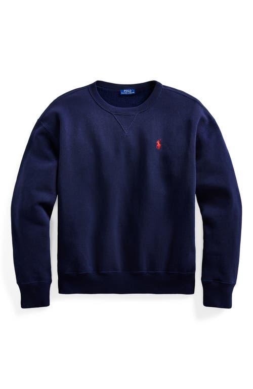 Shop Polo Ralph Lauren Logo Embroidery Cotton Blend Sweatshirt In Cruise Navy