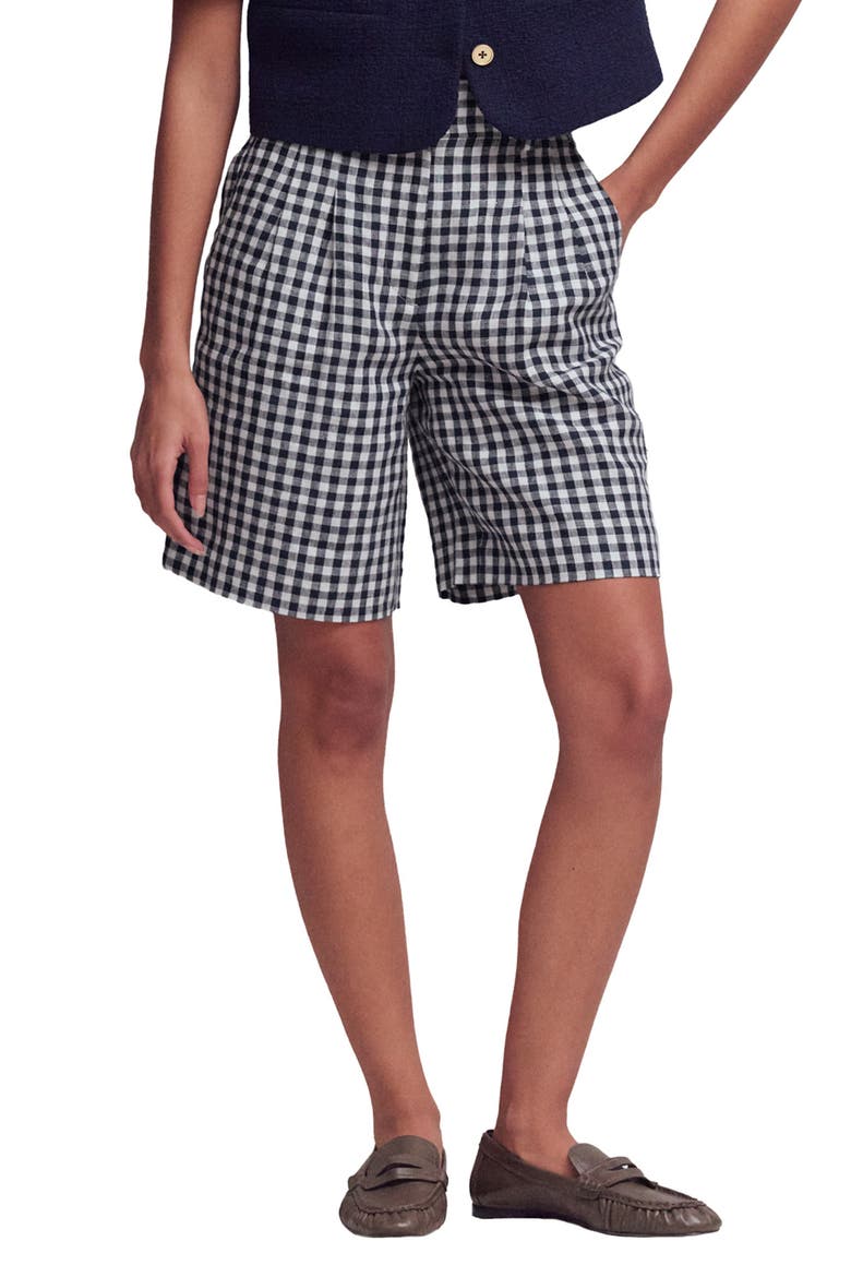 Kensington Gingham Linen Shorts, Main, color, NAVY IVORY GINGHAM