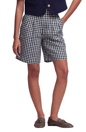 Boden Kensington Gingham Linen Shorts in Navy Ivory Gingham at Nordstrom Rack, Size 12