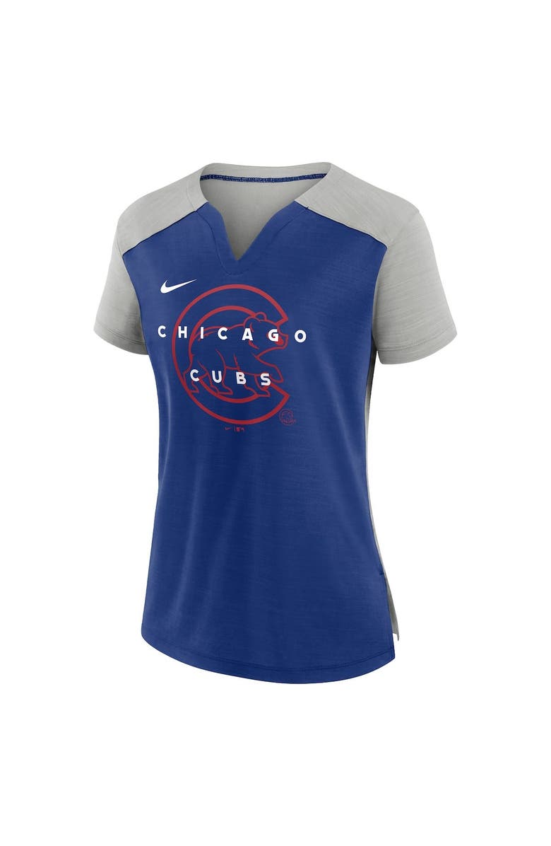 Nike Women's Nike Silver/Royal Chicago Cubs Slub Performance V-Neck Boxy T-Shirt, Alternate, color,