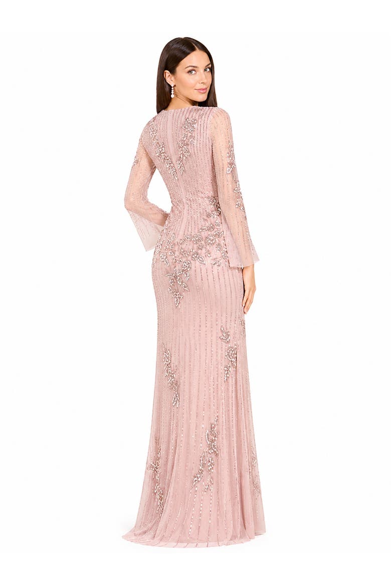 Beaded Faux-Wrap V-Neck Bridal Gown, Alternate, color, Dusty Rose