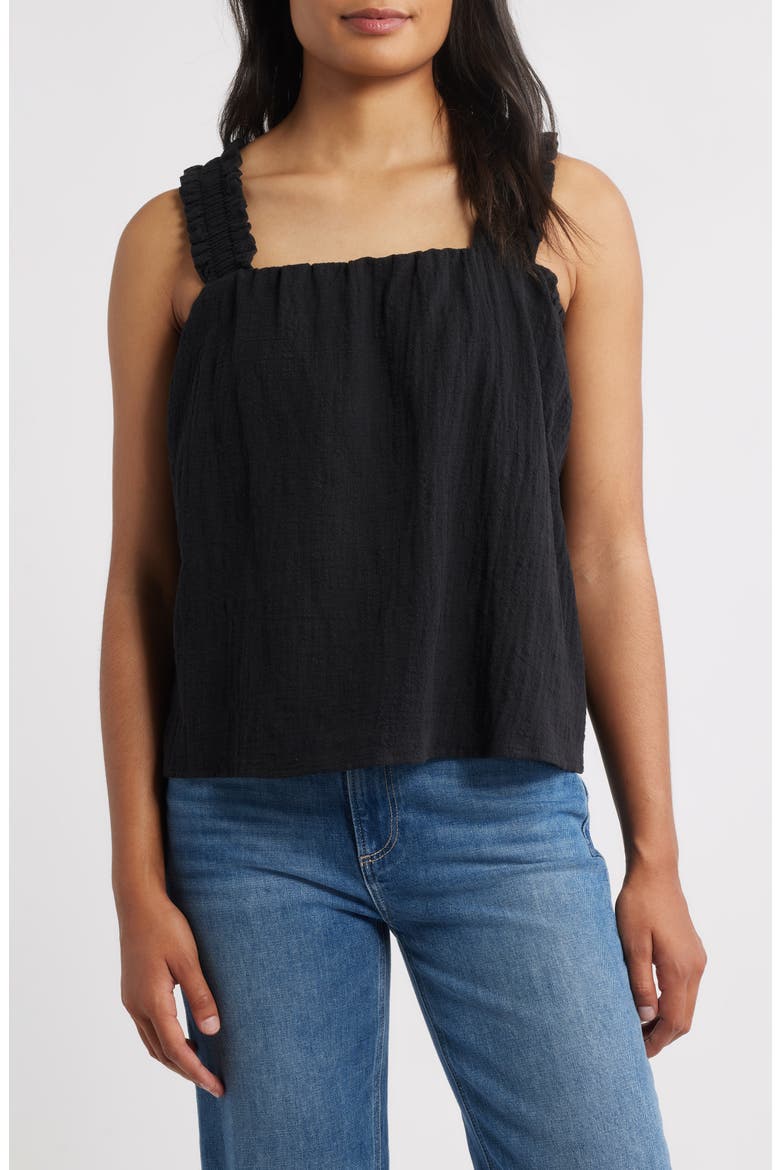 Smocked Strap Cotton Gauze Camisole, Main, color, BLACK