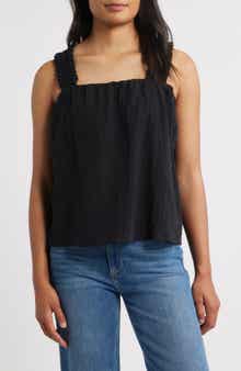 Bobeau Smocked Strap Cotton Gauze Camisole