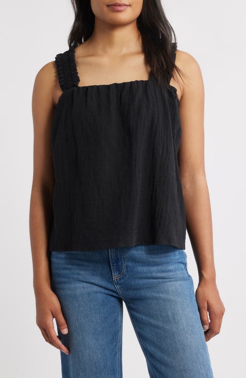 Bobeau Smocked Strap Cotton Gauze Camisole In Black