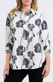 Foxcroft Marina Poppy Print Cotton Button-Up Shirt