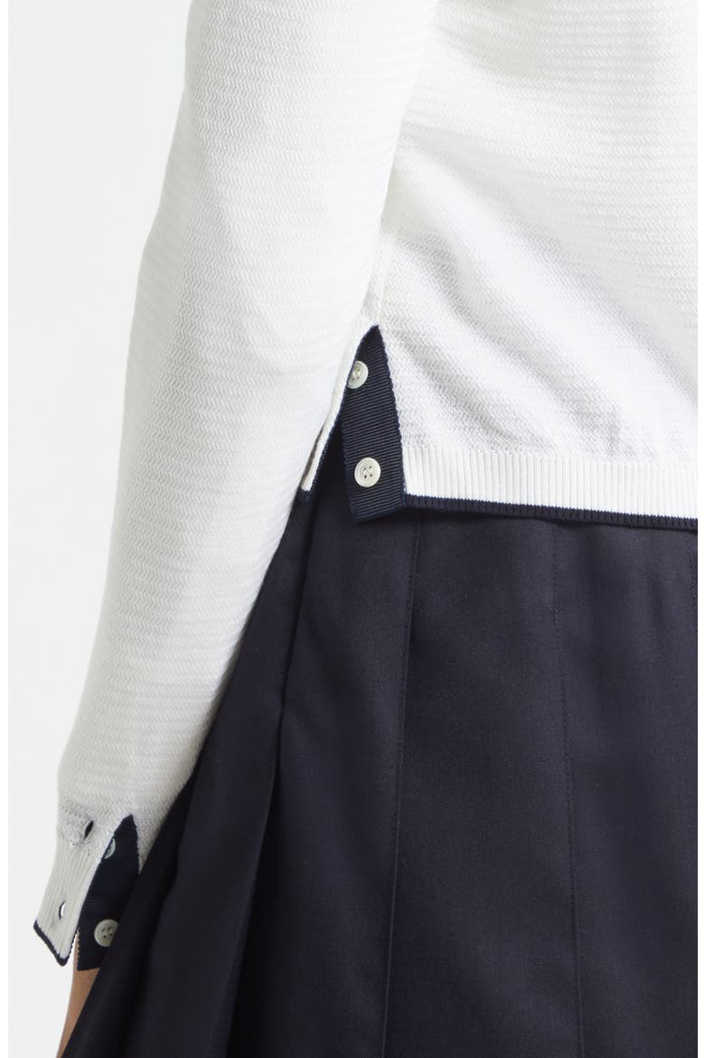 Textured Stitch Virgin Wool Crewneck Cardigan, Alternate, color, WHITE