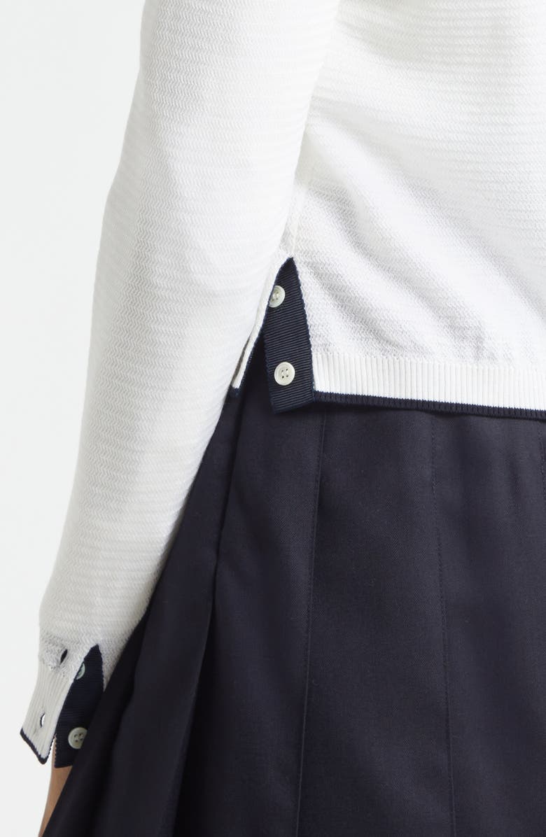 Thom Browne Textured Stitch Virgin Wool Crewneck Cardigan, Alternate, color, White