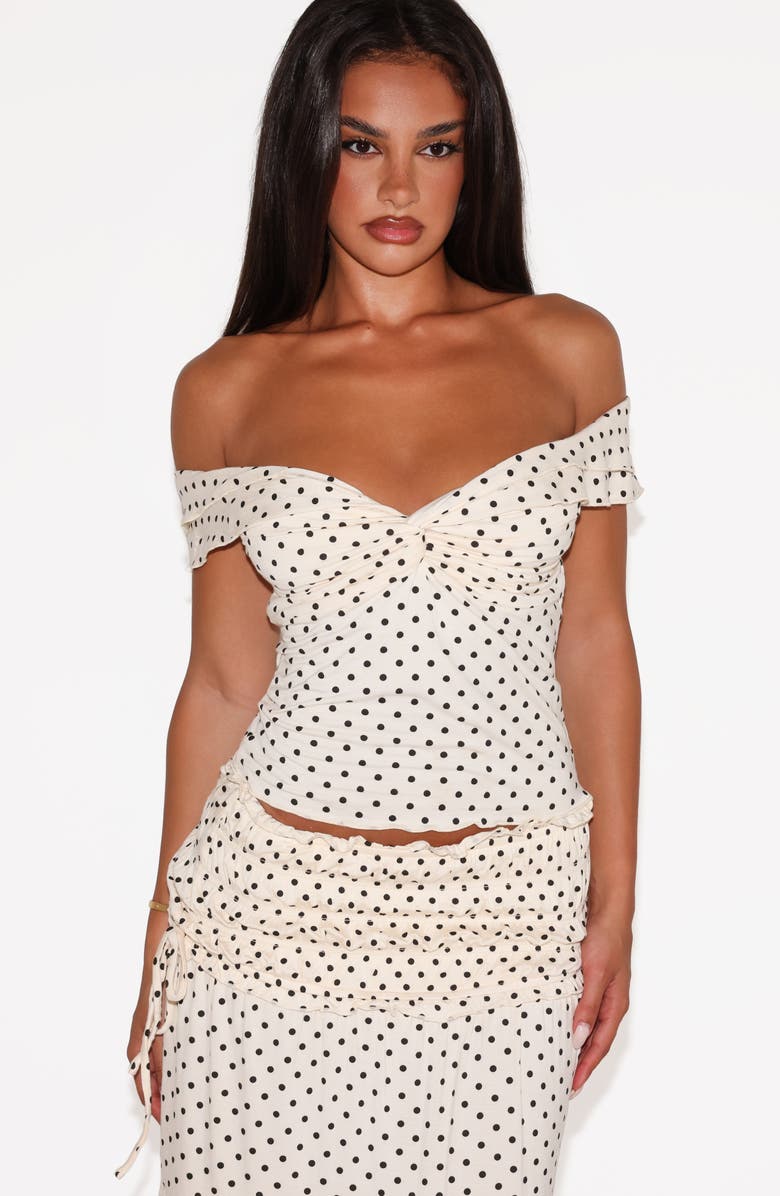 Tiger Mist Denali Off the Shoulder Polka Dot Top, Alternate, color, White Polka Dot
